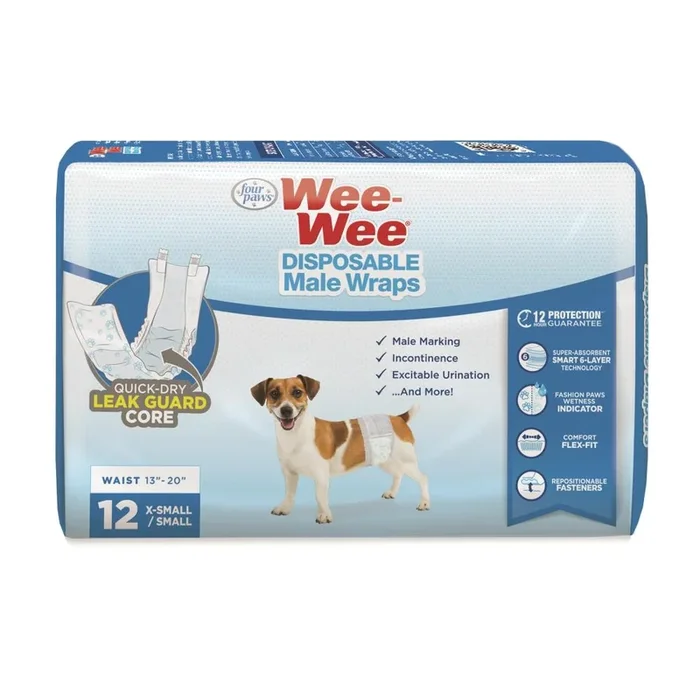 12ct Four Paws Small/X-Small Wee-Wee® Disposable Male Dog Wraps