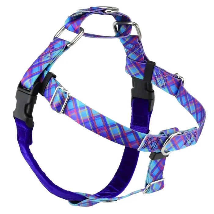 2 Hounds Design Freedom No-Pull Dog Harness – Small 5/8″ 20-24″ – Neon Sunrise Pink Plaid