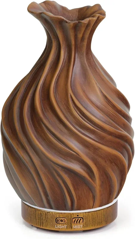 200ml Essential Oil Diffuser for Home, Wood Grain Cover Aromatherapy Diffuser, Cool Mist Humidifier with Safe Auto Shut-Off and 2 Mist Modes & 7 Color LED Night Lights for Office Room (VASE01)