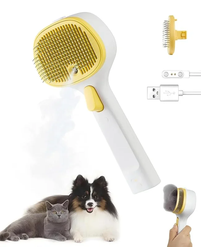 3-in-1 Anti-static Cat Steam Brush (Yellow – Short head – With spray)