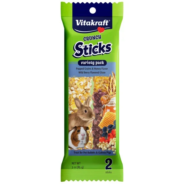 3oz Vitakraft Crunch Stick Popped Grains, Honey Flavor and Wild Berry Flavor Glaze Rabbit & Guinea Pig Treat