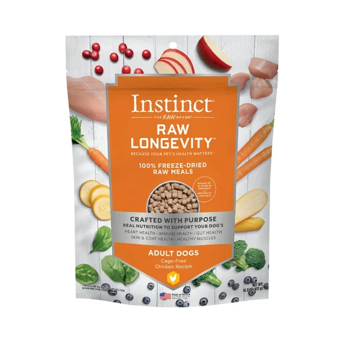 5oz Instinct Longevity Adult Raw Liofilizado Bites 88% Receta de pollo Comida para perros