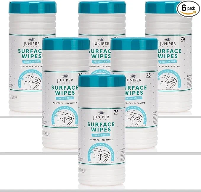 6 Pack Surface Cleaning Wipes Bleach Free, All-Purpose Cleaner for Bathroom, Kitchen, Office, 450 Count Canister, 7.5″ x 7″ Sheet, Fresh Scent, Lint Free & Durable