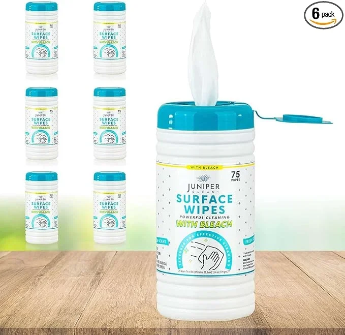 6 Pack Surface Cleaning Wipes with Bleach, All-Purpose Cleaner for Bathroom, Kitchen, Office, 450 Count Canister, Fresh Scent, 7.5″ x 7″ Sheet, Lint Free & Durable