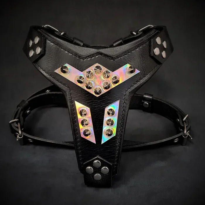 ”Midas” leather dog harness silver medium size