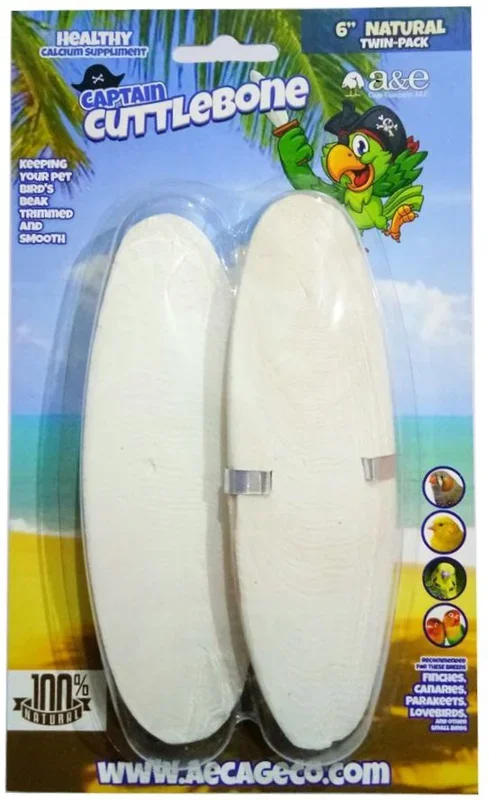 A & E Cage Company 6-Inch Cuttlebone, 2-Pack, Bird Supplement