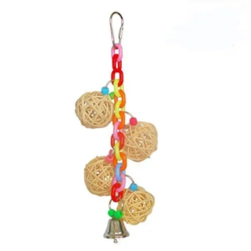 A&E Cage Happy Beaks 4-Vine Balls On Chain with Bell Bird Toy – 9 X 3.5 X 3.5 In