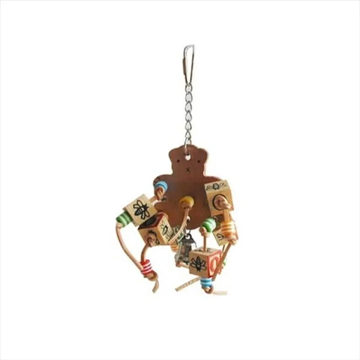 A&E Cage Happy Beaks Leather Bear with Abc Blocks Bird Toy – 4.7 X 9.8 In