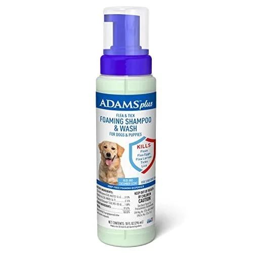 Adams Plus Flea and Tick Foaming Shampoo for Dogs Aloe/Cucumber – 10 Oz