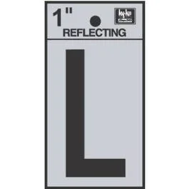 Address Letters, “L”, Reflective Black/Silver Vinyl, Adhesive, 1-In.