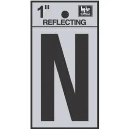 Address Letters, “N”, Reflective Black/Silver Vinyl, Adhesive, 1-In.