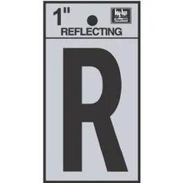 Address Letters, “R”, Reflective Black/Silver Vinyl, Adhesive, 1-In.