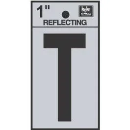 Address Letters, “T”, Reflective Black/Silver Vinyl, Adhesive, 1-In.
