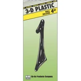 Address Numbers, “1”, Black Plastic, Nail-In, 4-In.