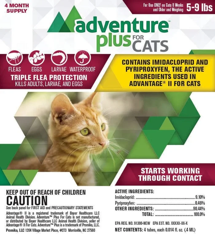 Adventure Plus Topical Flea and Tick for Cats – 5 – 9 Lbs – 4 Pack