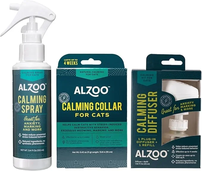 ALZOO Calming Cat Spray, Collar and Diffuser Bundle