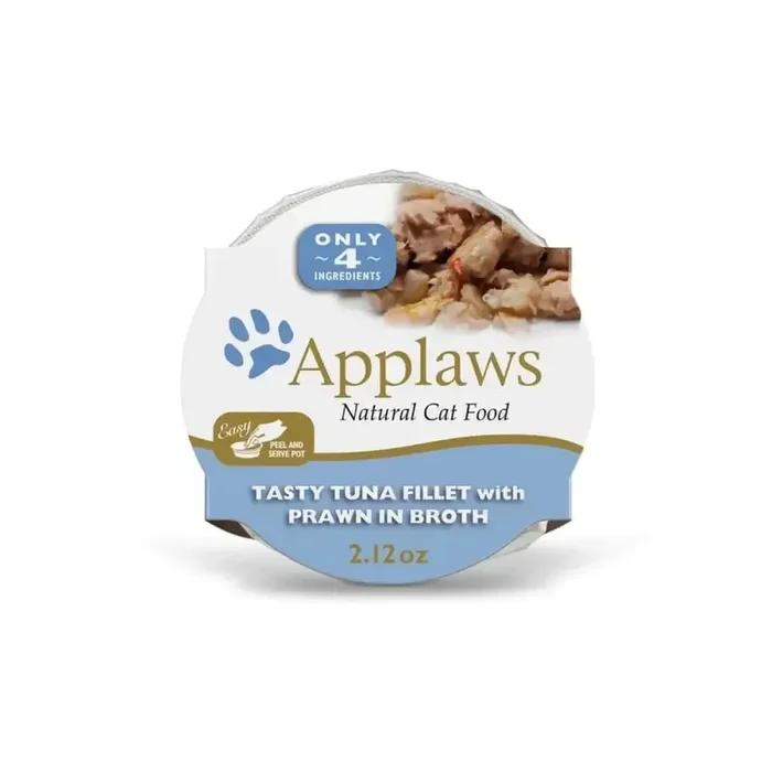 Applaws Natural Wet Cat Food Tuna Fillet with Prawn in Broth 2.12oz Pot