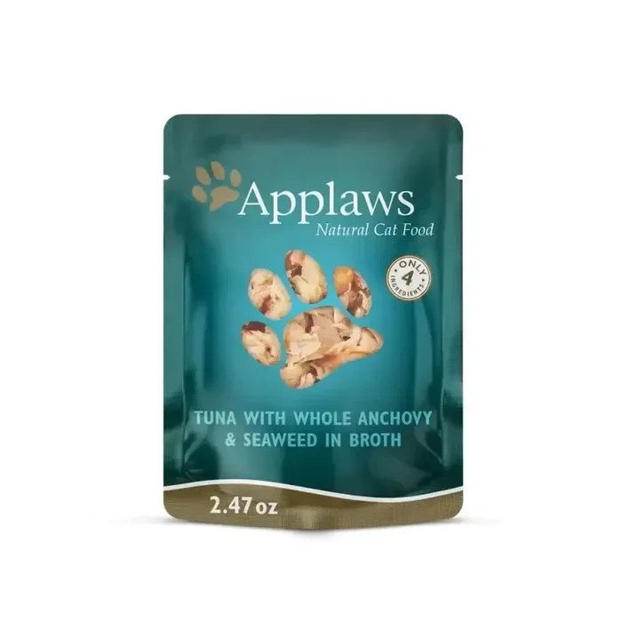 Applaws Natural Wet Cat Food Tuna with whole Anchovy and Seaweed in Broth 2.47oz Pouch 12ct