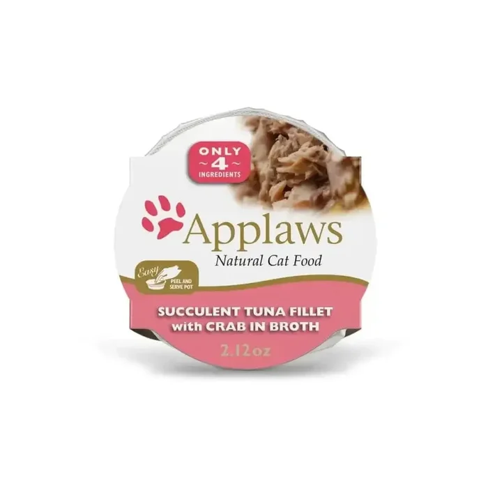 Applaws Natural Wet Tuna Fillet with Crab in Broth 2.12oz Pot 18/cs