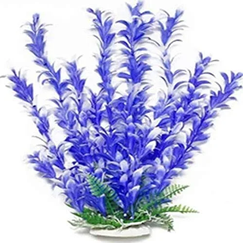 Aquatop Bacopa-Like Weighted Plastic Aquarium Plant Decoration – Blue/White – 16 In