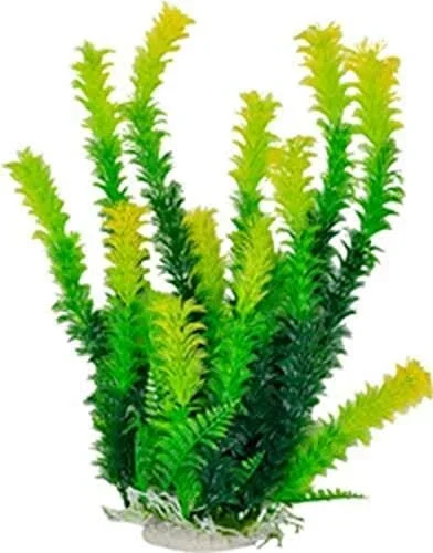 Aquatop Bushy Weighted Plastic Aquarium Plant Decoration – Green – 12 In