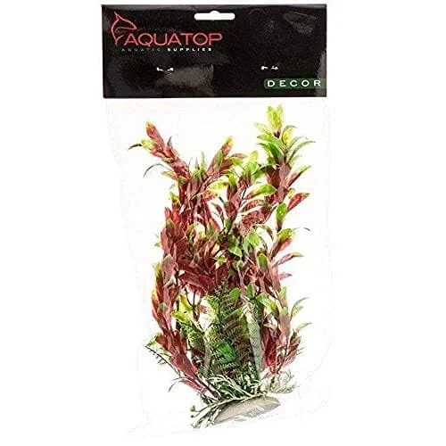 Aquatop Hygro-Like Weighted Plastic Aquarium Plant – Green/Red – 9 In