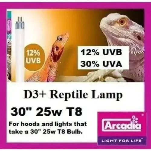 Arcadia T8 12% D3+ Reptile Lamp 30″ 25 watt **New ODD size for Exo Terra Hoods