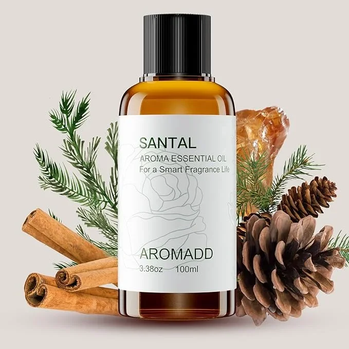 Aromadd Santal Diffuser Oil Inspired by Luxury Hotel Scent, Essential Oils for Waterless Diffuser, Warm Sandalwood & Amber Aroma, Long-Lasting & Natural Home Fragrance – 3.38 fl oz (100 mL)