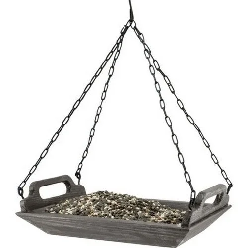 Audubon, Modern Farmhouse Wood Barn Trough Platform Feeder, 1.6 Oz CAP, Gray