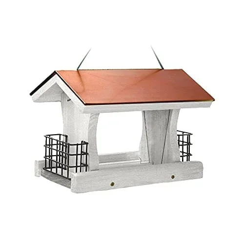 Audubon Nantucket Ranch with Suet Wooden Hopper Wild Bird Feeder – White – 5 Lbs Cap
