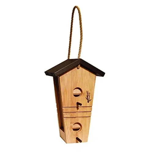 Audubon Ultimate Renewable Bamboo Tall Wooden Hopper Wild Bird Feeder – Tan and Brown – 1.5 Lbs Cap