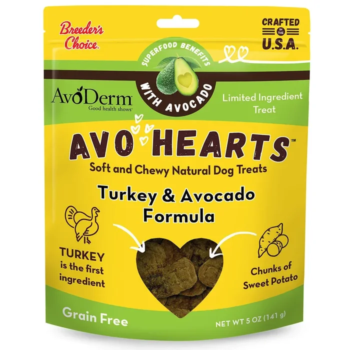 Avoderm AvoHearts Soft & Chewy Dog Treats – Turkey & Avocado – 5oz Bag