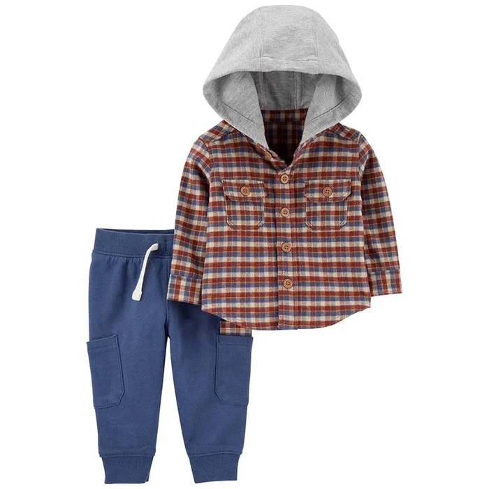 Baby Boys’ 2-Piece Hooded Plaid Shirt & Pant Set 1P828510