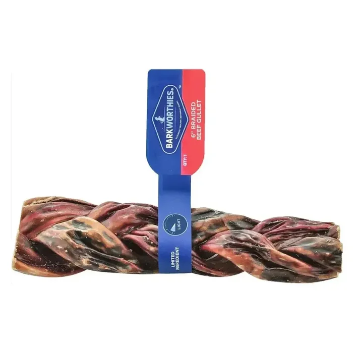 Barkworthies Braided Beef Gullet 6″ Dog Treat