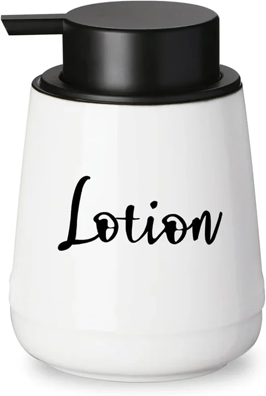 Bathroom Countertop Dispensers-Modern Ceramic Soap Lotion Dispenser Bottles, Hand Soap Dispenser for Bathroom, Dish Soap Dispenser for Kitchen, Easy-to-Press Pump (White, Labeled Lotion)