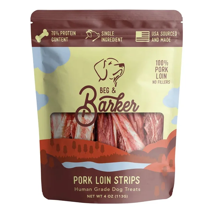 Beg & Barker Strips Pork Loin Air-Dried Dog Treats – 1 Oz – 12 Pack