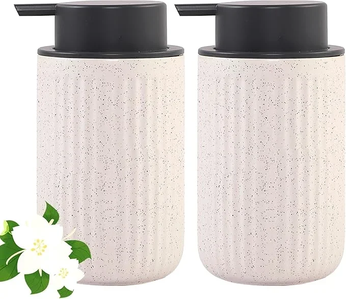 Beige Ceramic Soap Dispenser Set – Modern Refillable Hand Soap Dispenser With Pump for Bathroom, Kitchen, Farmhouse Decor – 2 Pack