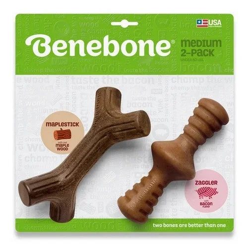Benebone Llc, Benebone Stick & Zaggler Dog Chew Toy, Bacon, 2 Pack, Medium