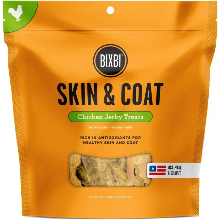 Bixbi Skin & Coat Jerky Dog Treats – Chicken – 10oz Pouch
