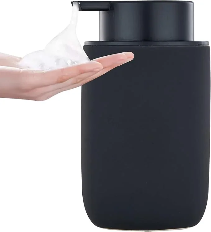 Black Foaming Hand Soap Dispenser – Bathroom Lotion Hand Pump Dispenser Matte Black Foam Soap Dispenser Ceramic Dish Liquid Dispenser for Hand Wash Dispenser (Rubber Paint)