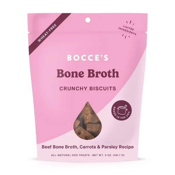Bocce’s Crunchy Dog Biscuits Bone Broth Recipe Beef Bone Broth Carrots & Parsley, 5 oz