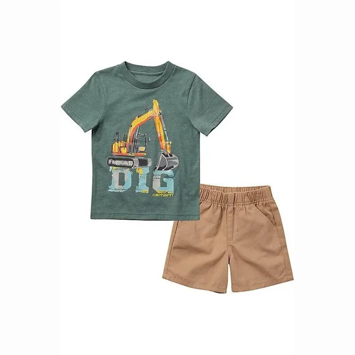 Boy’s Short-Sleeve Dig T-Shirt & Khaki Shorts Set CG8797