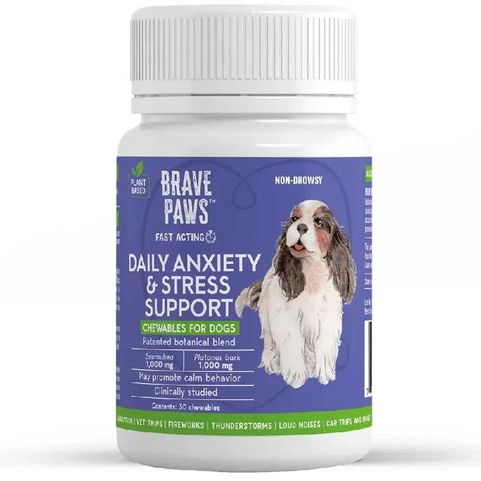 Brave Paws Anxiety & Stress Support Chewables for Dogs, Beef Flavored, 30 ct