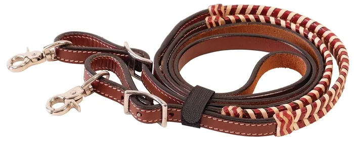 Brown Rawhide Laced Roping Rein, 7′