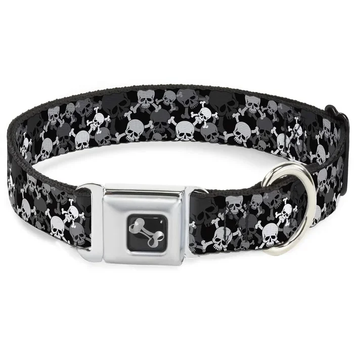 Buckle-Down Dog Collar Seatbelt Buckle Top Skulls Stacked Black Gray White 11 To 17 Inches 1.0 Inch Wide (Dc-W32078-M)
