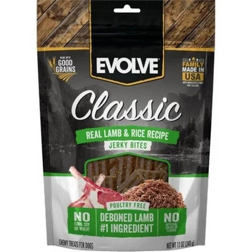 Buttons And Bows, Evolve Classic Jerky Bites Beef Bison, 12 Oz, Lamb/Rice