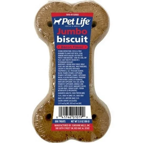 Buttons And Bows, Pet Life Super Single Jumbo Biscuit, 3.5 Oz, Bacon (Case Of 20)