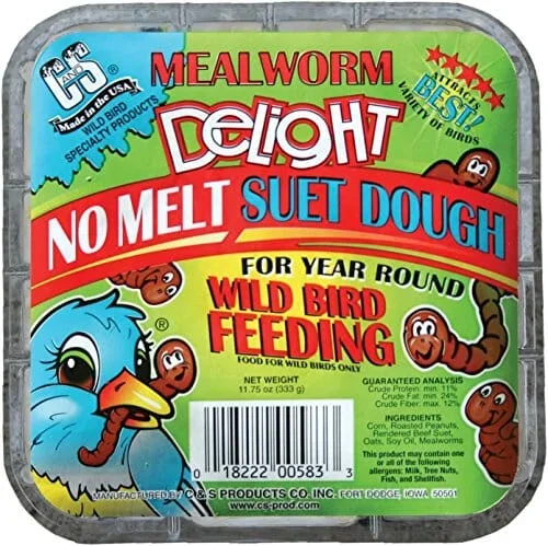 C&S Delight No Melt Suet Dough Wild Bird Food – Mealworm – 11.75 Oz