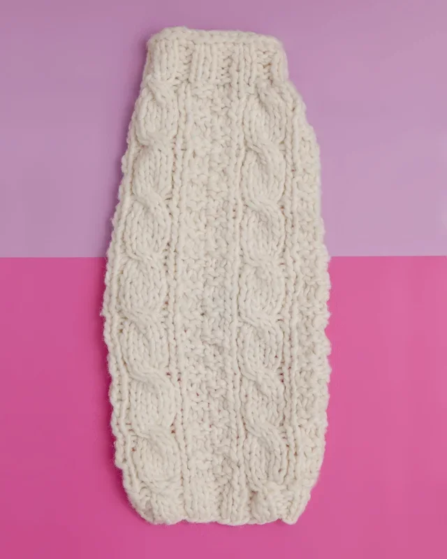 Cable Knit Wool Dog Sweater in Natural