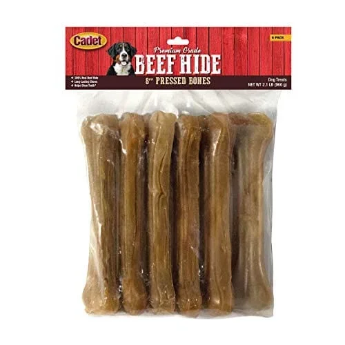 Cadet Gourmet Pressed Rawhide Bones Natural Dog Chews – 8 In – 6 Pack
